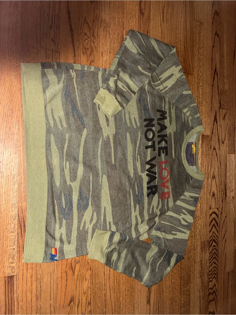 Rare GRAIL Aviator Nation Camo Crewneck Sweater “MAKE LOVE NOT WAR” - Picture 2 of 3